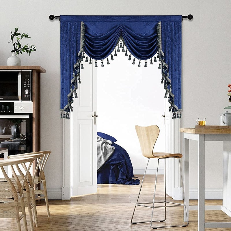 ELKCA Royal Blue Curtain Valance for Living Room Thick Chenille Window Curtains for Bedroom Waterfall Valance, Rod Pocket (W59inch, 1 Panel) - Image 1
